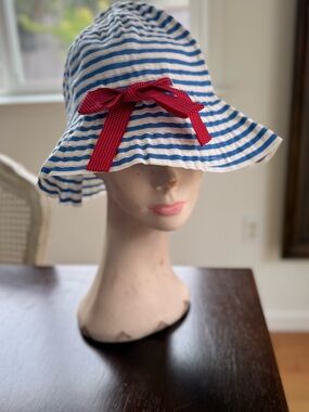 Grevi Blue and White Striped Hat with Red Trim